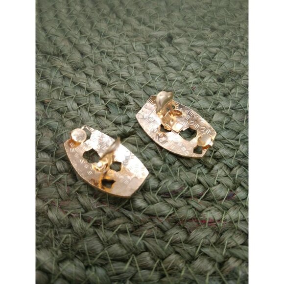 Vintage Cloisonne Gold Tone Clip-On Earrings With Red & Green Floral Enamel Desi - Picture 2 of 4